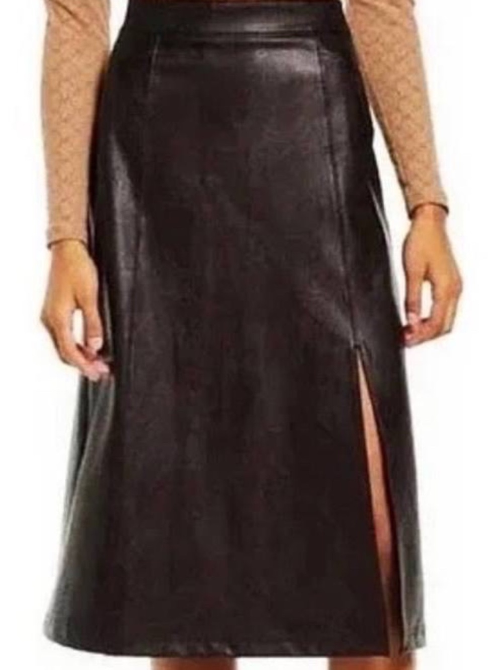 SPANX NWOT Faux Leather Pull-On Black Midi Slit Skirt 20321R Medium $148 Retail